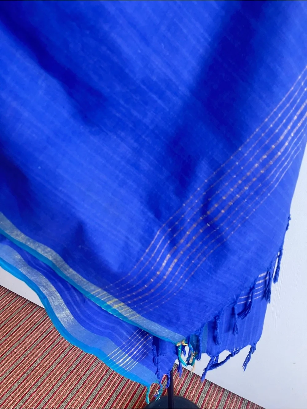 Fabindia style 100% Cotton Dupatta scarf wrap Purple Teal Green Border Gold Zari